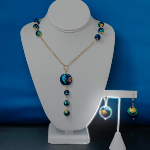 Aqua and Cobalt Gold Foil Beads