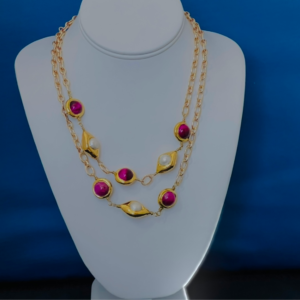 Natural Red Murano Glass Gold Plated Brushed Beads